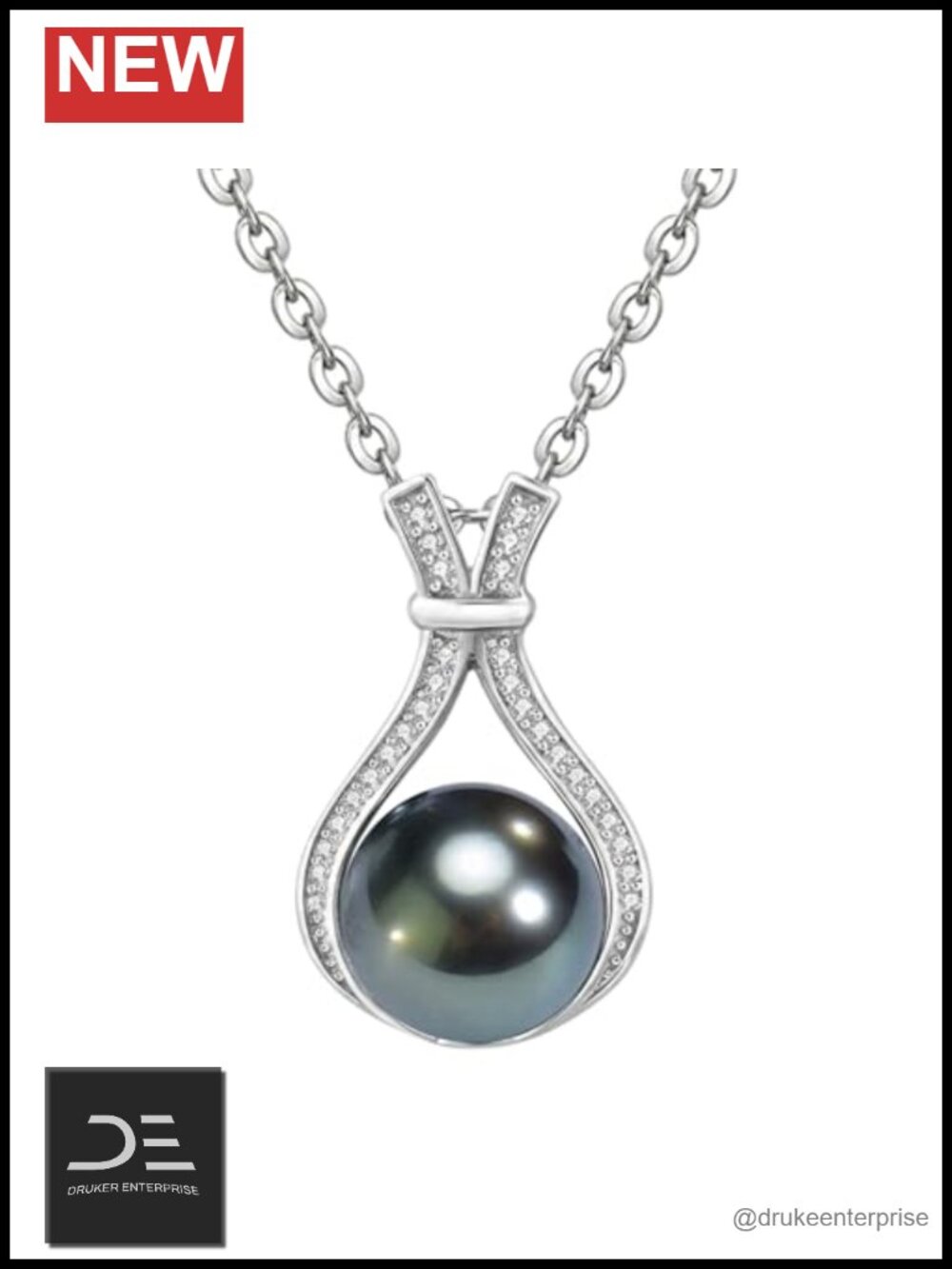 Tahitian Black Pearl Pendant Necklace 18K Gold Plated 925 Sterling Silver Gift